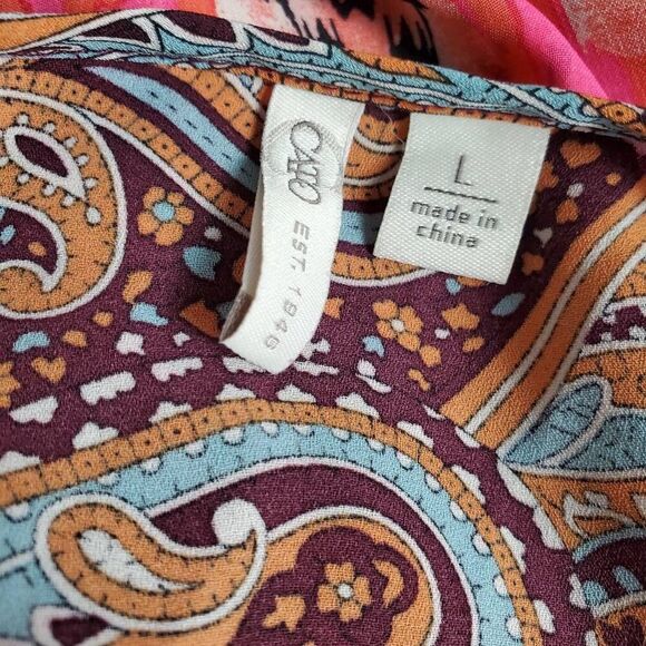 Cato Women’s Paisley Print Tie Neck Blouse L Boho Chic Long Sleeve Button Front - Picture 5 of 7